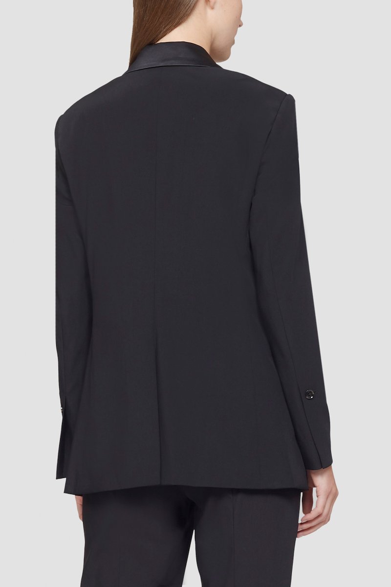 Shawl Lapel Blazer-black #1 Shawl Lapel Blazer, single-breasted tailored blazer from 3.1 PHILLIP LIM featuring black, wool blend, shawl lapels, front button fastening, long sleeves, buttoned cuffs, two front flap pockets and central rear vent.- 5