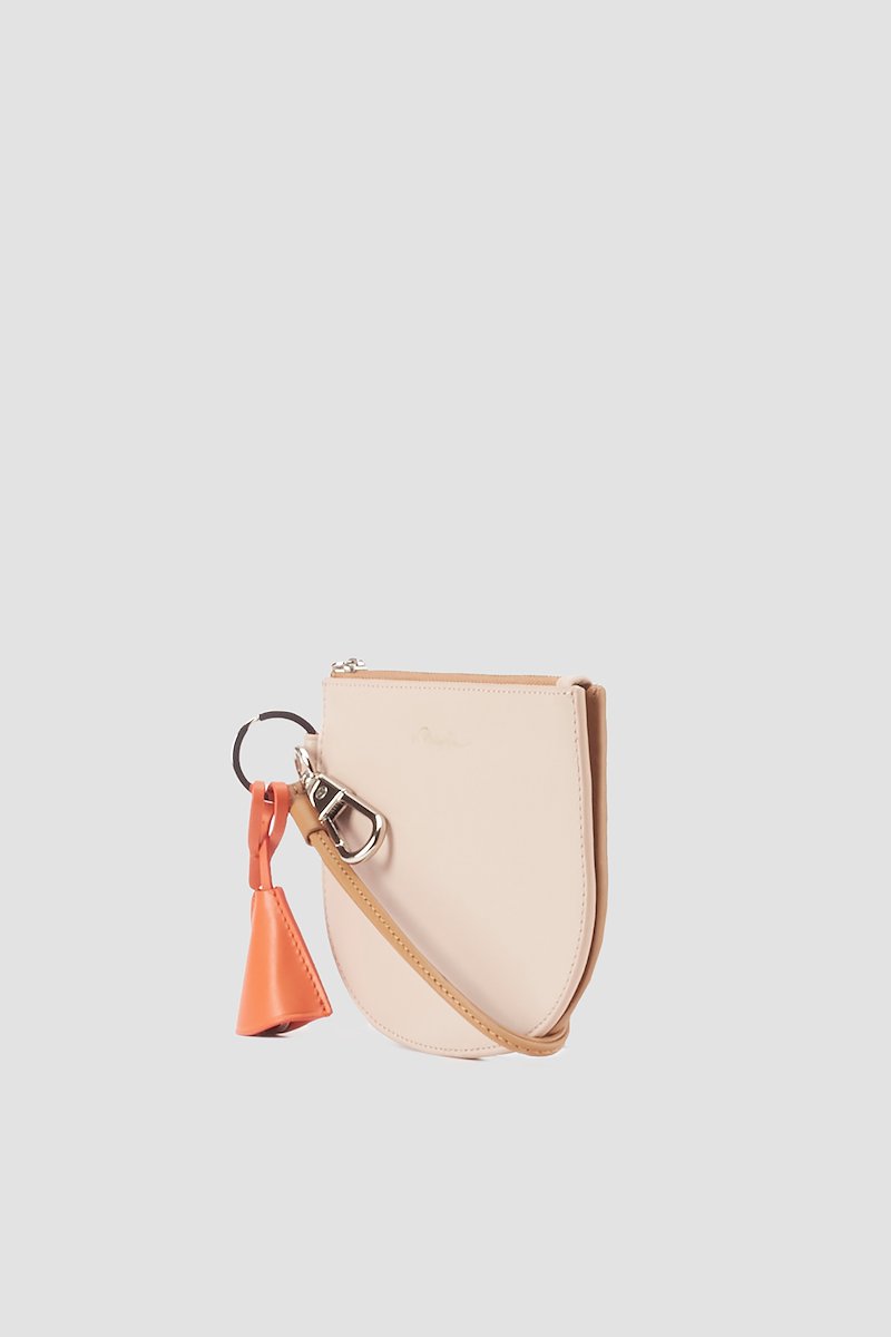 Hudson Lanyard-pink #1 Hudson Lanyard, blush/orange/beige leather logo print to the front silver-tone hardware top zip fastening adjustable neck strap- 1