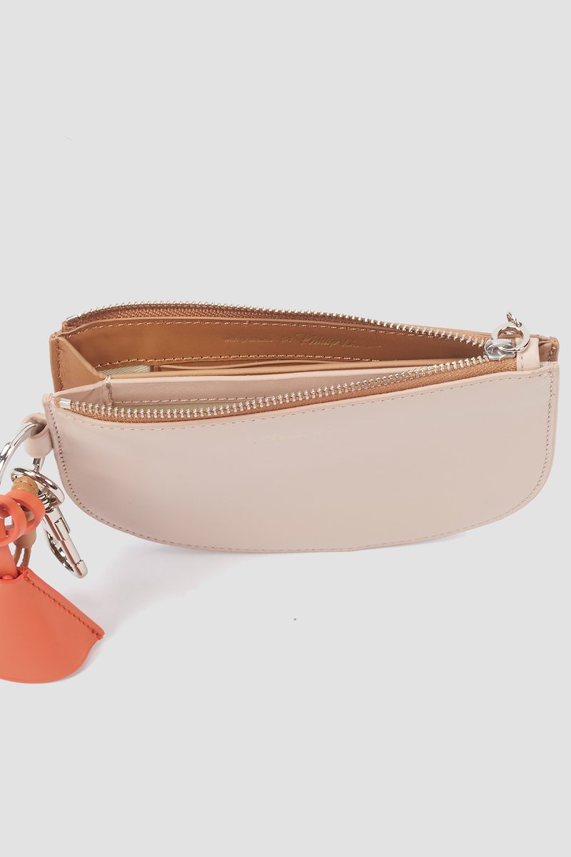Hudson Lanyard-pink #1 Hudson Lanyard, blush/orange/beige leather logo print to the front silver-tone hardware top zip fastening adjustable neck strap- 3