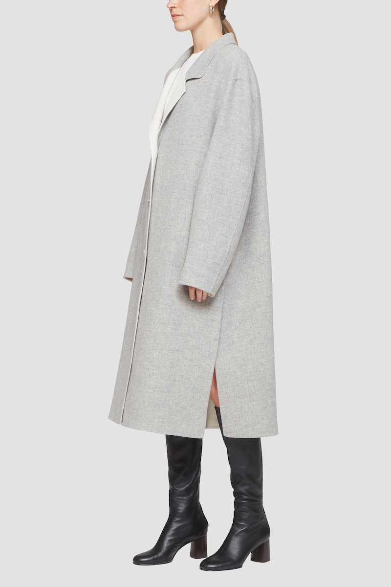 Single Breasted Wool Coat-grey #0 Single Breasted Wool Coat, reversible wool coat from 3.1 PHILLIP LIM featuring grey, wool blend, reversible, ribbed-knit edge, spread collar, long sleeves, front button fastening and side slits.- 10