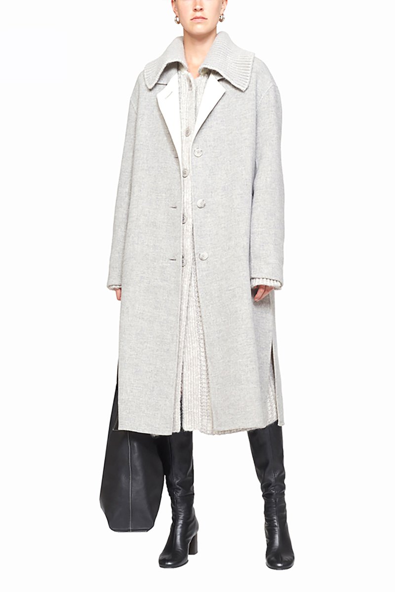 Single Breasted Wool Coat-grey #1 Single Breasted Wool Coat, reversible wool coat from 3.1 PHILLIP LIM featuring grey, wool blend, reversible, ribbed-knit edge, spread collar, long sleeves, front button fastening and side slits.- 1