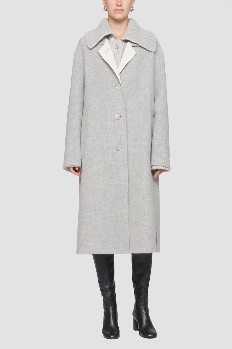Single Breasted Wool Coat-grey #1 Single Breasted Wool Coat, reversible wool coat from 3.1 PHILLIP LIM featuring grey, wool blend, reversible, ribbed-knit edge, spread collar, long sleeves, front button fastening and side slits.- 5
