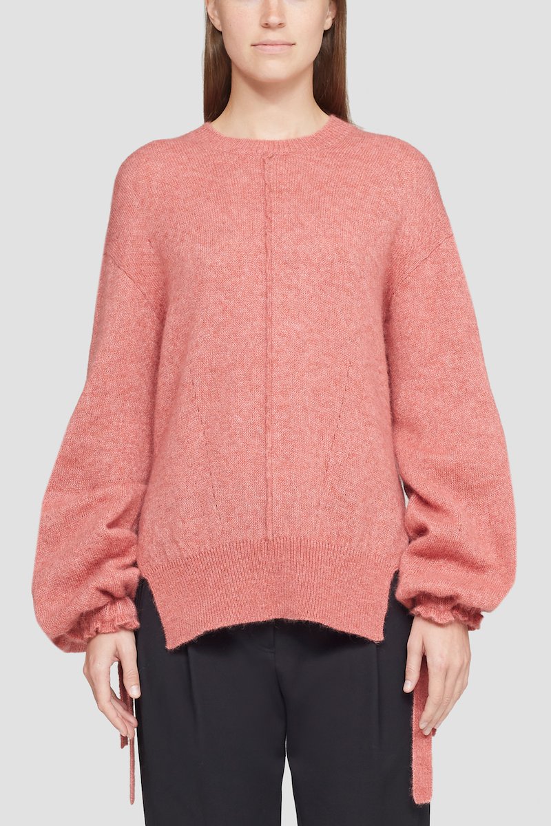 Balloon Cuff Crewneck Sweater-pink #1 Balloon Cuff Crewneck Sweater, crew-neck alpaca wool jumper from 3.1 PHILLIP LIM featuring coral pink, alpaca wool, ribbed-knit edge, crew neck, drop shoulder, long sleeves, side slits and straight hem.- 1