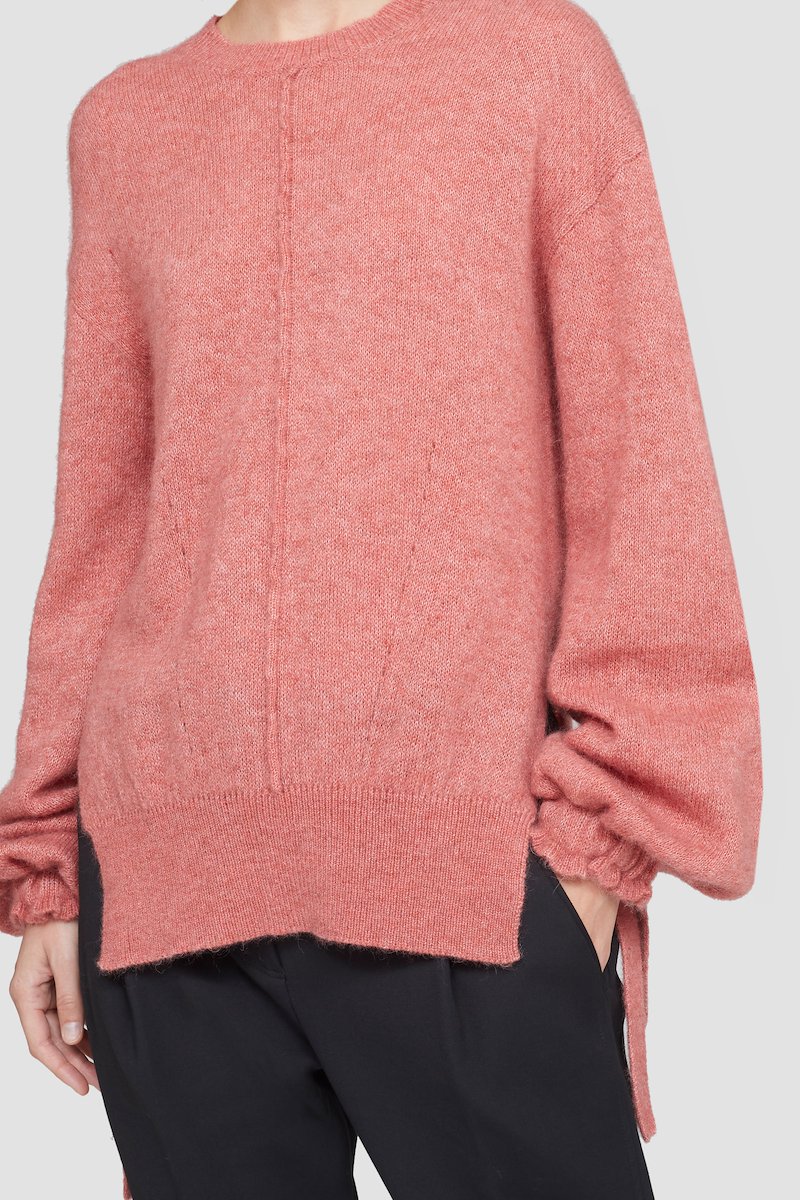 Balloon Cuff Crewneck Sweater-pink #0 Balloon Cuff Crewneck Sweater, crew-neck alpaca wool jumper from 3.1 PHILLIP LIM featuring coral pink, alpaca wool, ribbed-knit edge, crew neck, drop shoulder, long sleeves, side slits and straight hem.- 4