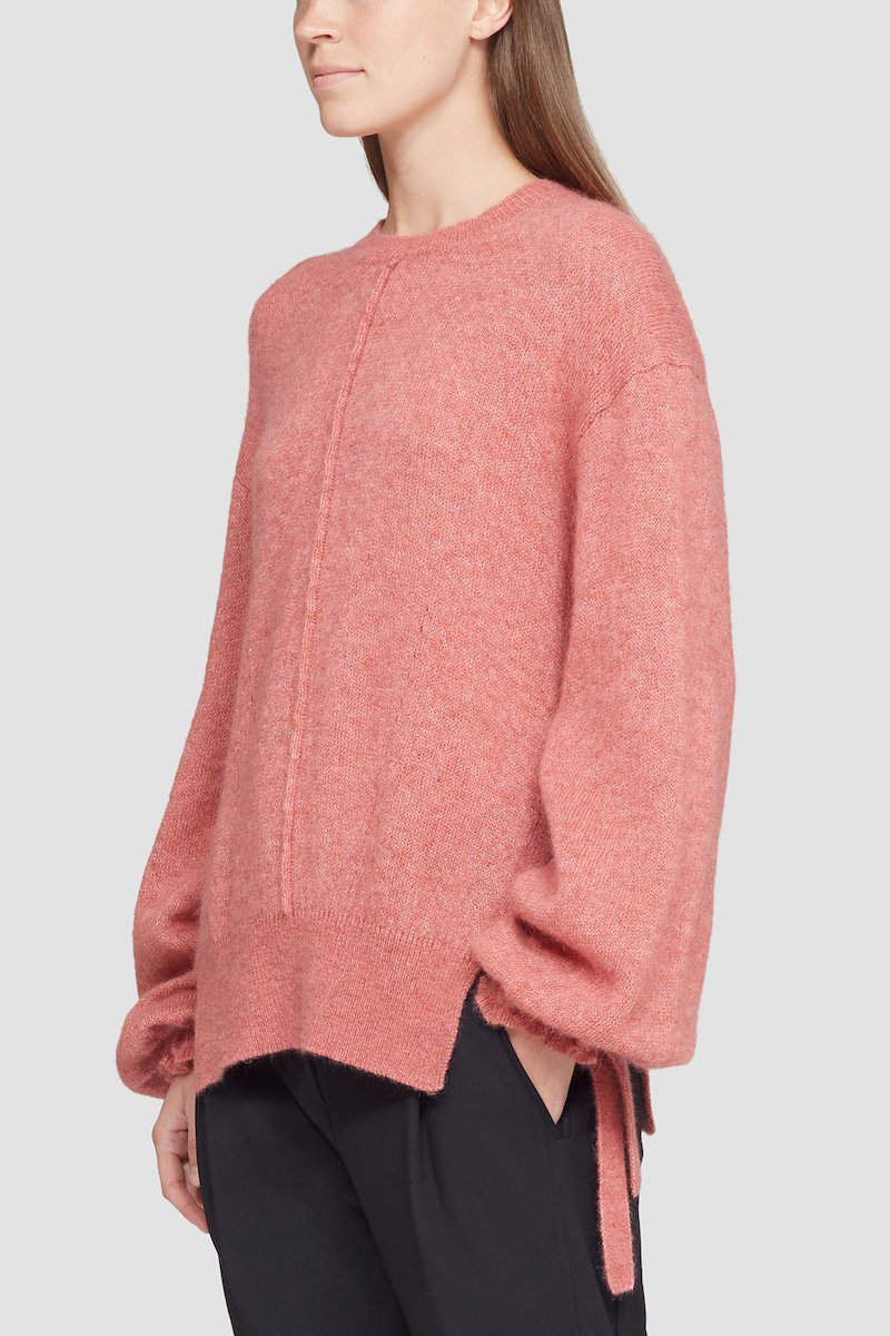 Balloon Cuff Crewneck Sweater-pink #0 Balloon Cuff Crewneck Sweater, crew-neck alpaca wool jumper from 3.1 PHILLIP LIM featuring coral pink, alpaca wool, ribbed-knit edge, crew neck, drop shoulder, long sleeves, side slits and straight hem.- 2
