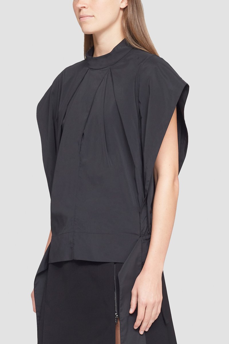 Wrap Effect Collared Top-black #0 Wrap Effect Collared Top, gathered batwing-sleeve top from 3.1 PHILLIP LIM featuring black, gathered detailing, draped detailing, mock neck, batwing sleeves and rear zip fastening.- 2