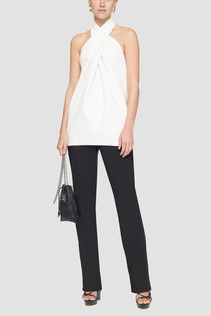 Leather Alternative Cross Front Halter Top-white #1 Leather Alternative Cross Front Halter Top, cross-front halterneck top from 3.1 PHILLIP LIM featuring ivory white, crossover neck, halterneck, sleeveless and straight hem.- 3