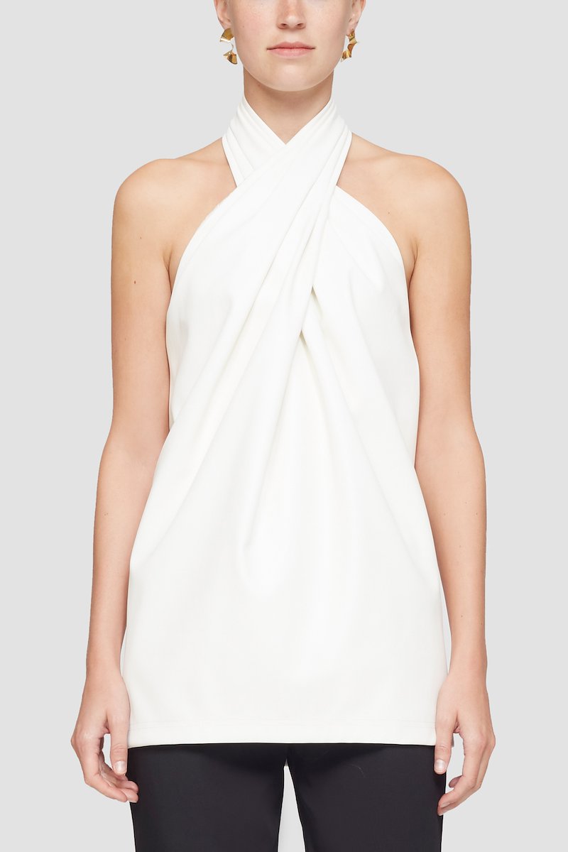 Leather Alternative Cross Front Halter Top-white #1 Leather Alternative Cross Front Halter Top, cross-front halterneck top from 3.1 PHILLIP LIM featuring ivory white, crossover neck, halterneck, sleeveless and straight hem.- 7