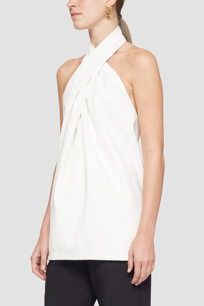 Leather Alternative Cross Front Halter Top-white #0 Leather Alternative Cross Front Halter Top, cross-front halterneck top from 3.1 PHILLIP LIM featuring ivory white, crossover neck, halterneck, sleeveless and straight hem.- 8