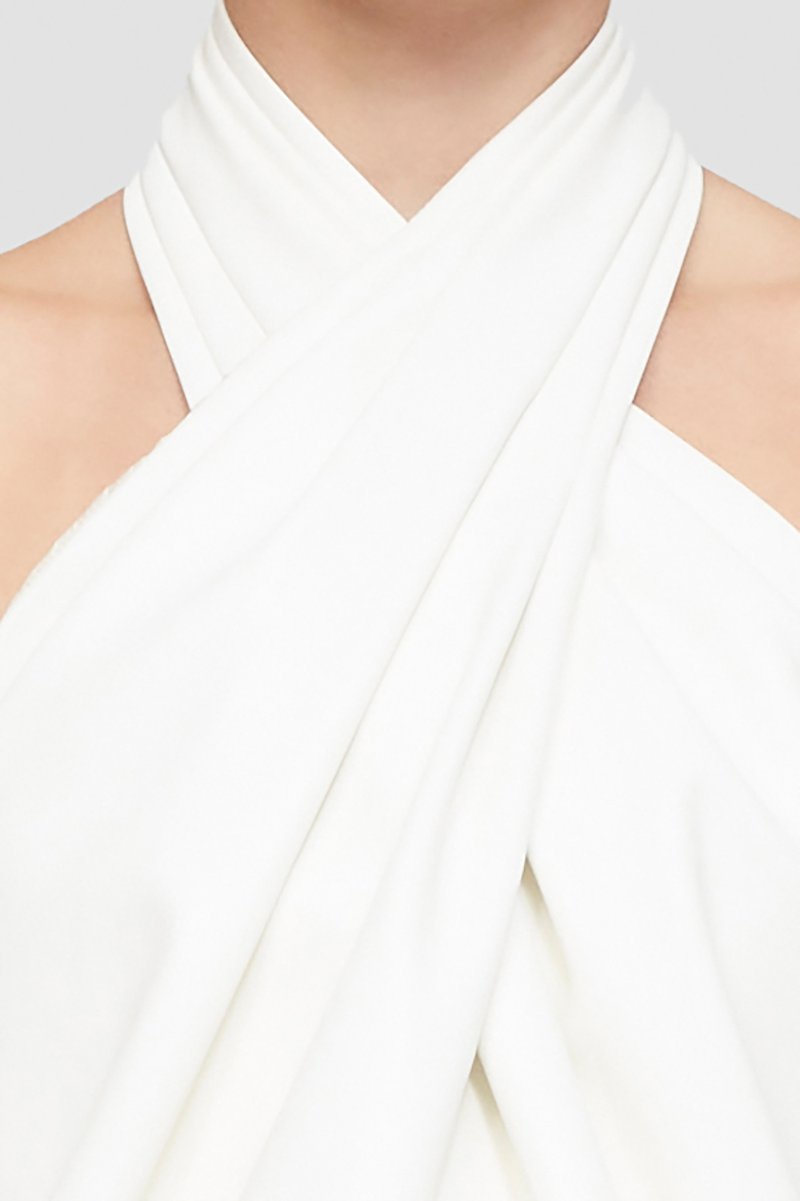 Leather Alternative Cross Front Halter Top-white #1 Leather Alternative Cross Front Halter Top, cross-front halterneck top from 3.1 PHILLIP LIM featuring ivory white, crossover neck, halterneck, sleeveless and straight hem.- 13