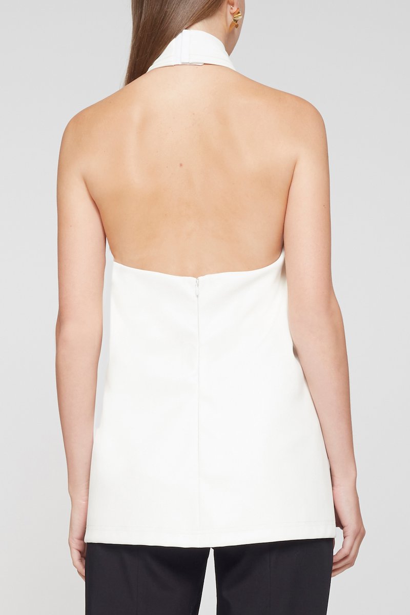 Leather Alternative Cross Front Halter Top-white #0 Leather Alternative Cross Front Halter Top, cross-front halterneck top from 3.1 PHILLIP LIM featuring ivory white, crossover neck, halterneck, sleeveless and straight hem.- 10