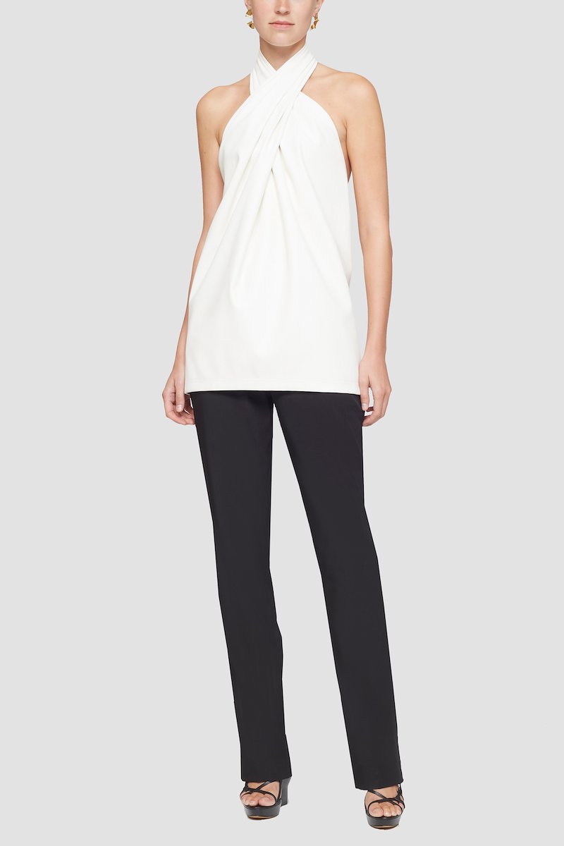 Leather Alternative Cross Front Halter Top-white #0 Leather Alternative Cross Front Halter Top, cross-front halterneck top from 3.1 PHILLIP LIM featuring ivory white, crossover neck, halterneck, sleeveless and straight hem.- 12