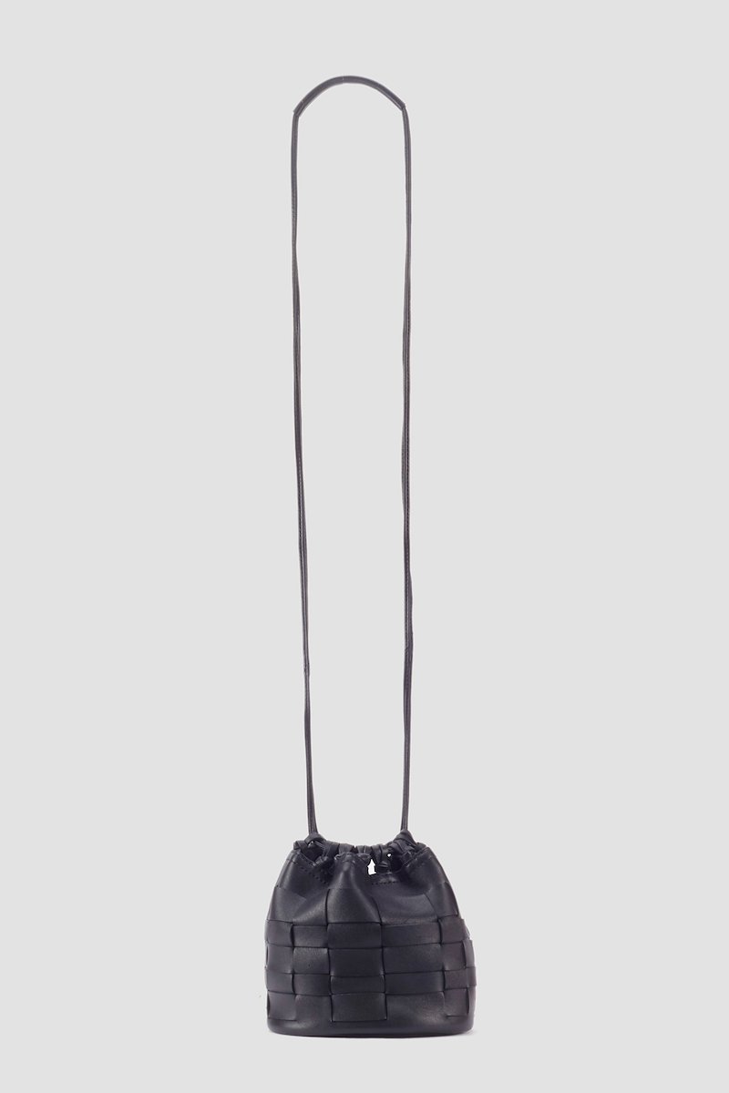 Mini Odita Pouch-black #0 Mini Odita Pouch, black lambskin interwoven design logo tag single shoulder strap open top main compartment- 2