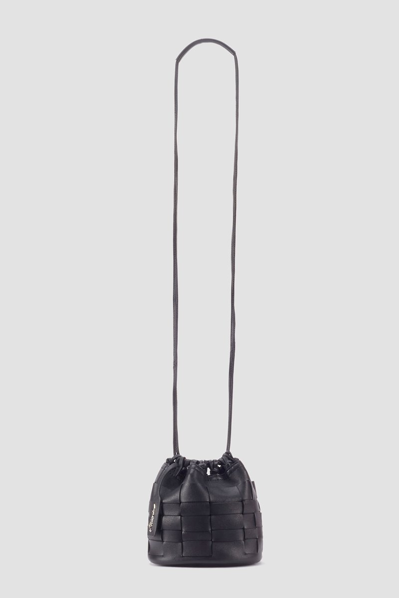 Mini Odita Pouch-black #1 Mini Odita Pouch, black lambskin interwoven design logo tag single shoulder strap open top main compartment- 1