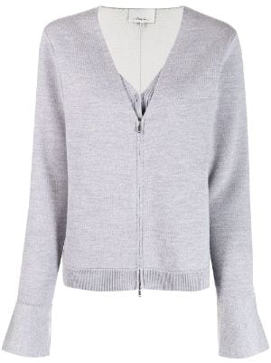 3.1 Phillip Lim 3.1 Philip Lim Two Tone Merino Wool Puff Sleeve Cardigan