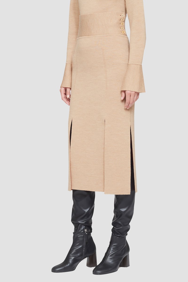 Double Face Wool Car Wash Skirt-neutrals #1 Double Face Wool Car Wash Skirt, double-face merino wool skirt from 3.1 PHILLIP LIM featuring light beige, merino wool, A-line, high waist, elasticated waistband, front slit and mid-length.- 9