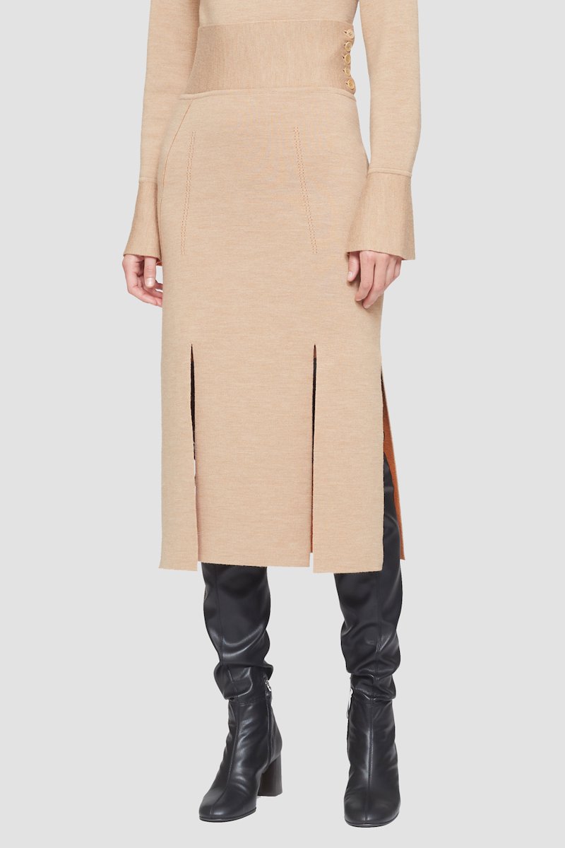 Double Face Wool Car Wash Skirt-neutrals #0 Double Face Wool Car Wash Skirt, double-face merino wool skirt from 3.1 PHILLIP LIM featuring light beige, merino wool, A-line, high waist, elasticated waistband, front slit and mid-length.- 4
