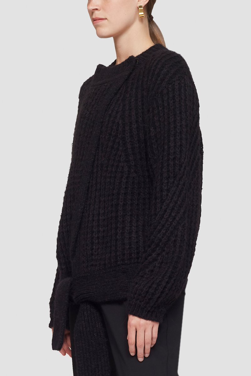 Wrap Effect Crewneck Sweater-black #0 Wrap Effect Crewneck Sweater, null- 2
