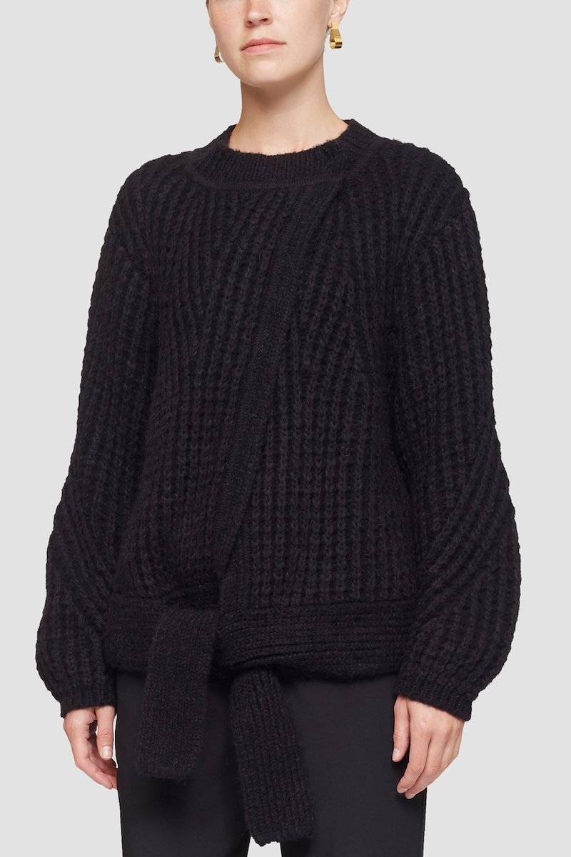 Wrap Effect Crewneck Sweater-black #1 Wrap Effect Crewneck Sweater, null- 1