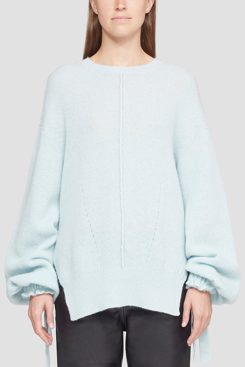 Balloon Cuff Crewneck Sweater-blue #1 Balloon Cuff Crewneck Sweater, null- 1
