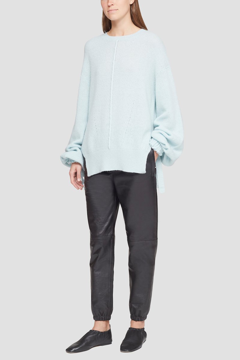 Balloon Cuff Crewneck Sweater-blue #0 Balloon Cuff Crewneck Sweater, null- 0