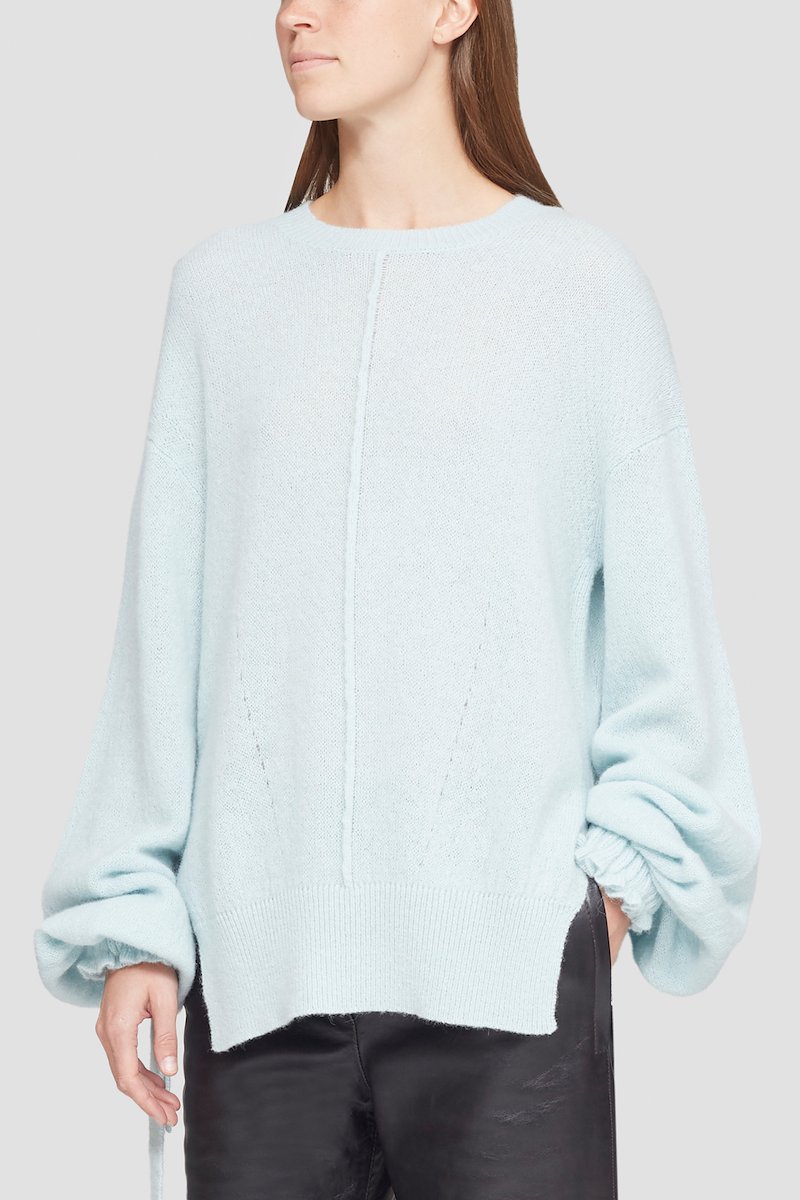 Balloon Cuff Crewneck Sweater-blue #0 Balloon Cuff Crewneck Sweater, null- 2