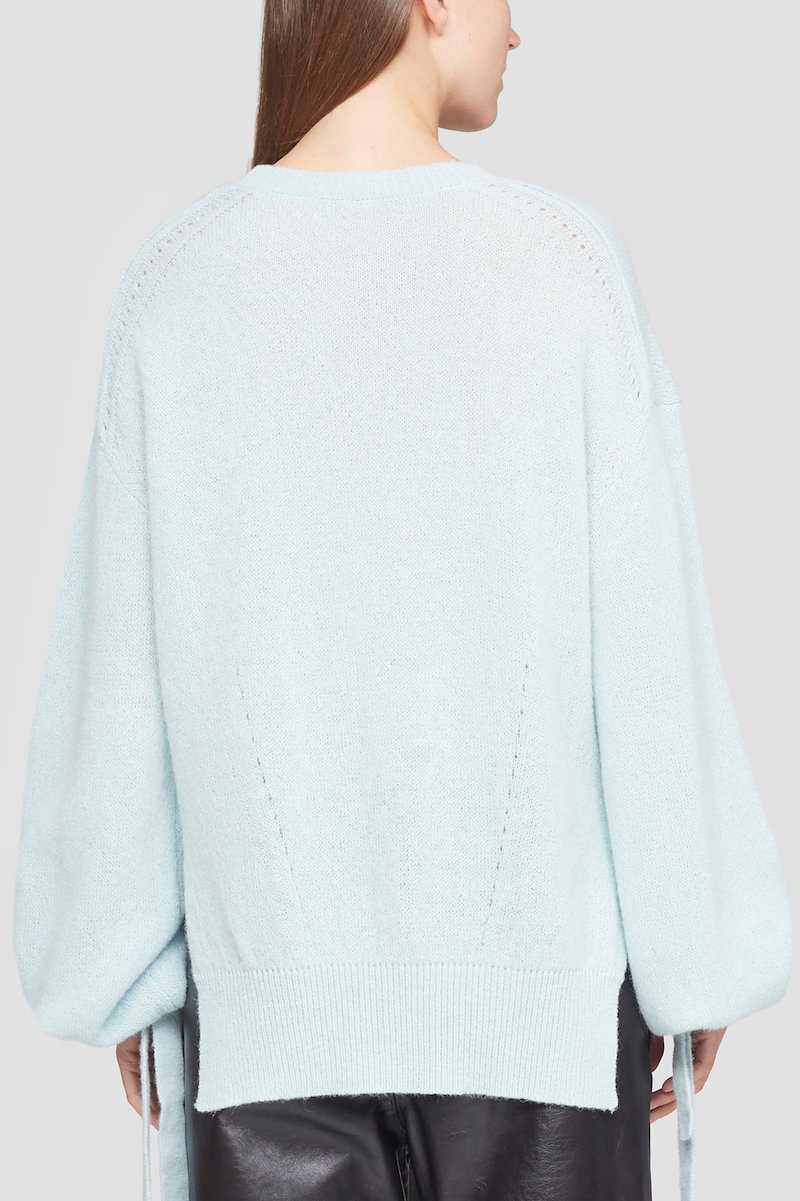 Balloon Cuff Crewneck Sweater-blue #1 Balloon Cuff Crewneck Sweater, null- 3