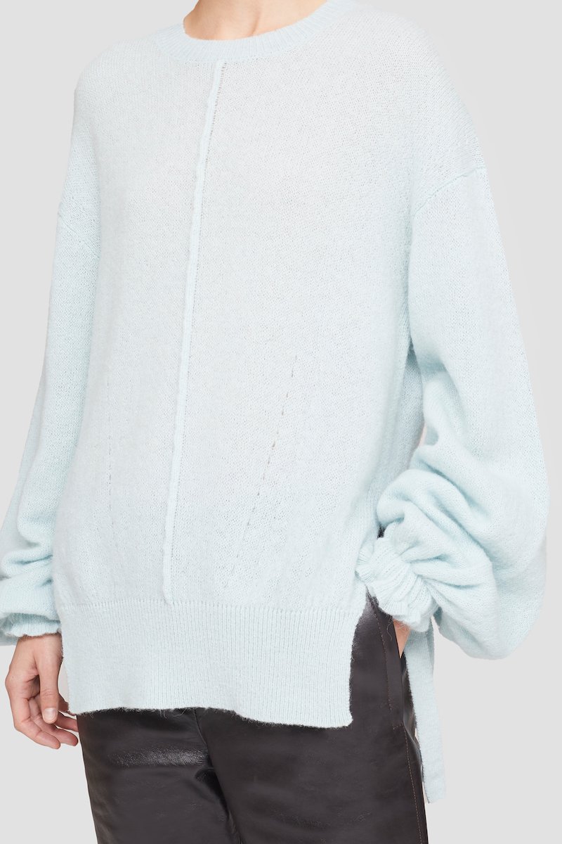 Balloon Cuff Crewneck Sweater-blue #0 Balloon Cuff Crewneck Sweater, null- 4