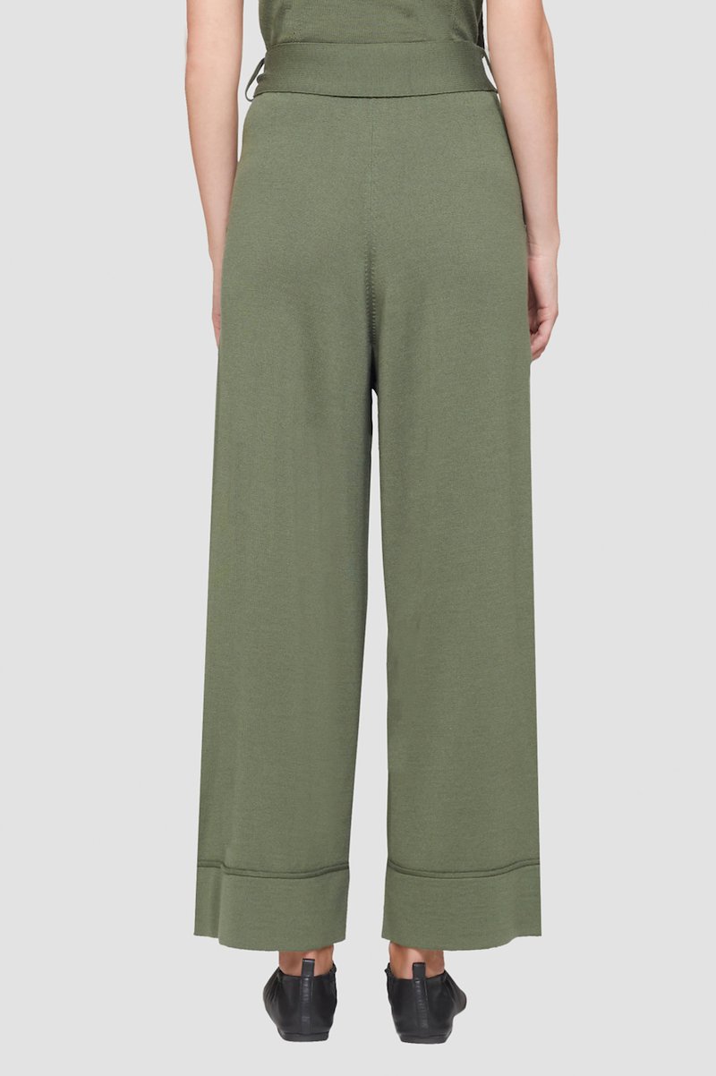 Tie Waist Wide Leg Pant-green #1 Tie Waist Wide Leg Pant, green wool-blend side tie fastening wide leg belt loops two side slit pockets- 3