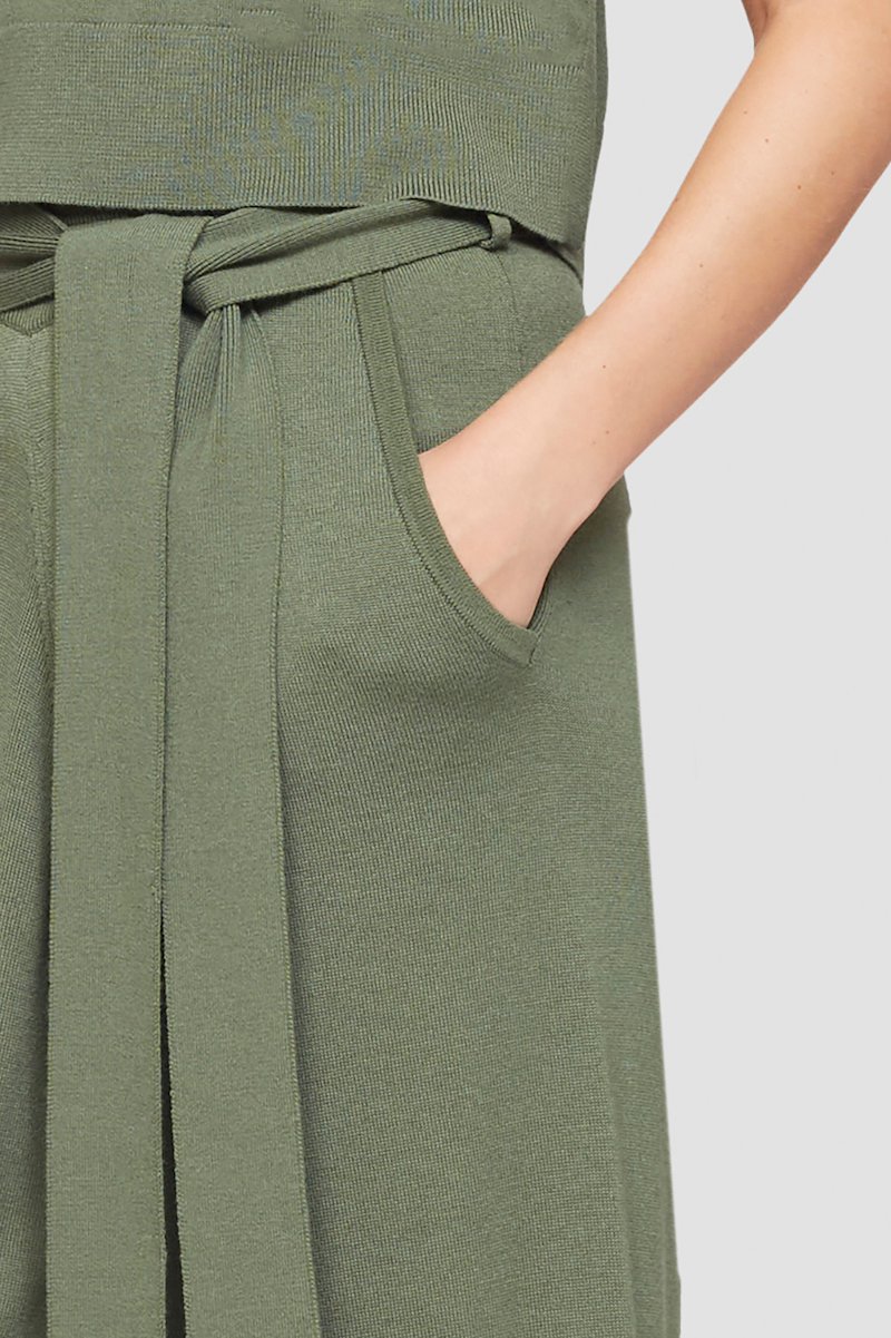 Tie Waist Wide Leg Pant-green #0 Tie Waist Wide Leg Pant, green wool-blend side tie fastening wide leg belt loops two side slit pockets- 4