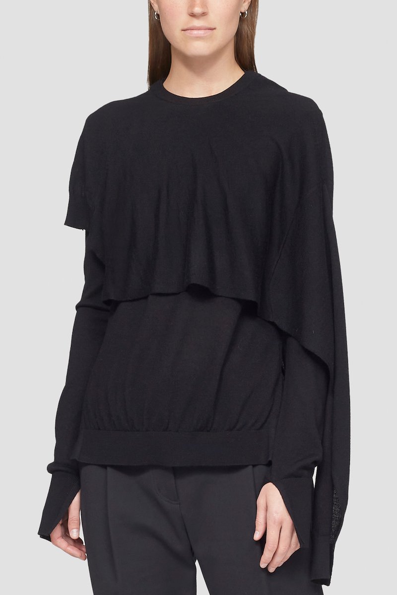 Double Layer Wrap Crewneck Sweater-black #0 Double Layer Wrap Crewneck Sweater, null- 2