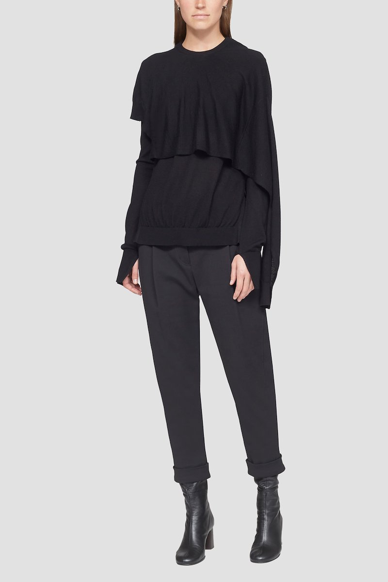 Double Layer Wrap Crewneck Sweater-black #0 Double Layer Wrap Crewneck Sweater, null- 0
