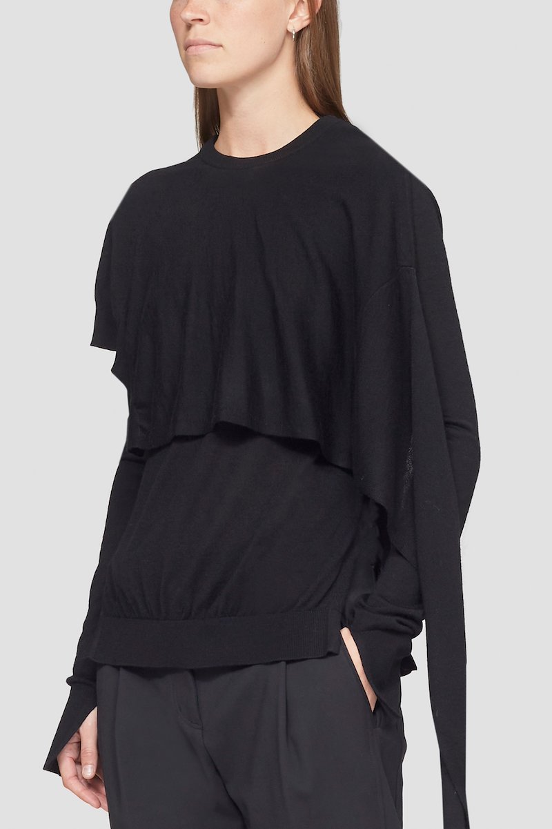 Double Layer Wrap Crewneck Sweater-black #1 Double Layer Wrap Crewneck Sweater, null- 3