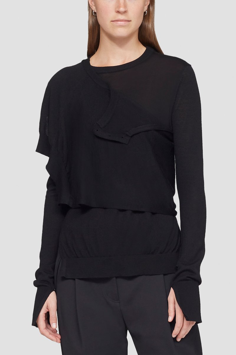 Double Layer Wrap Crewneck Sweater-black #1 Double Layer Wrap Crewneck Sweater, null- 1