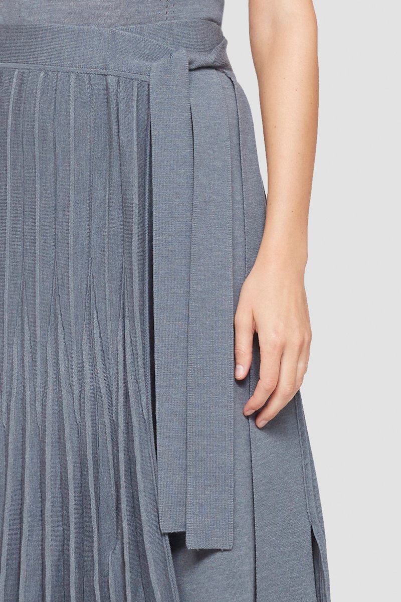 Pleated Tie Waist Skirt-grey #0 Pleated Tie Waist Skirt, wrap pleated knit skirt from 3.1 PHILLIP LIM featuring medium grey, wool, fully pleated, wrap design and below-knee length.- 4