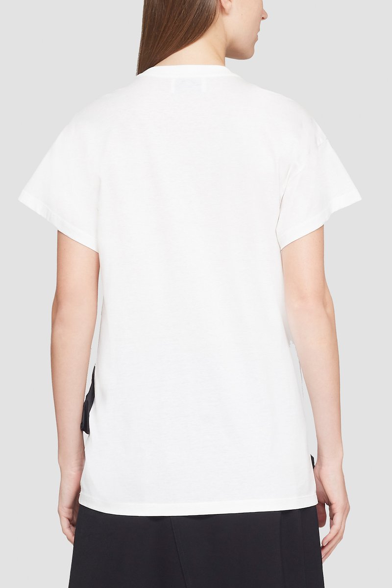Short Sleeve Floral Embroidered T-Shirt-white #0 Short Sleeve Floral Embroidered T-Shirt, floral-appliqué short-sleeve T-shirt from 3.1 PHILLIP LIM featuring white/black, cotton, floral appliqué, round neck, short sleeves and straight hem.- 4