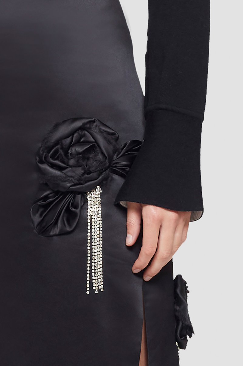 Floral Embellished Skirt-black #0 Floral Embellished Skirt, null- 4