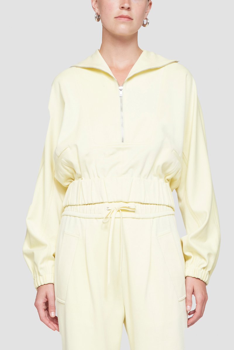 Knit Twill Zip Front Top-yellow #1 Knit Twill Zip Front Top, Banana yellow zip-up cropped sweatshirt from 3.1 PHILLIP LIM featuring stand-up collar, short front zip fastening, long sleeves, elasticated cuffs, elasticated hem and cropped.- 1