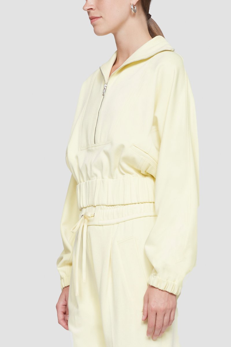 Knit Twill Zip Front Top-yellow #0 Knit Twill Zip Front Top, Banana yellow zip-up cropped sweatshirt from 3.1 PHILLIP LIM featuring stand-up collar, short front zip fastening, long sleeves, elasticated cuffs, elasticated hem and cropped.- 2