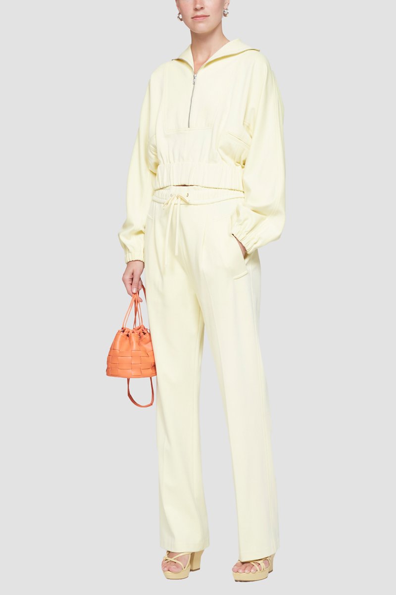 Knit Twill Zip Front Top-yellow #0 Knit Twill Zip Front Top, Banana yellow zip-up cropped sweatshirt from 3.1 PHILLIP LIM featuring stand-up collar, short front zip fastening, long sleeves, elasticated cuffs, elasticated hem and cropped.- 0