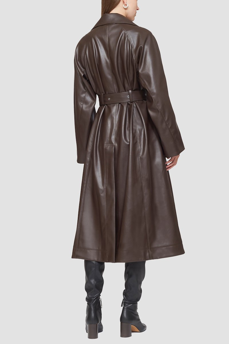 Leather Alternative Trench Coat-brown #1 Leather Alternative Trench Coat, null- 3