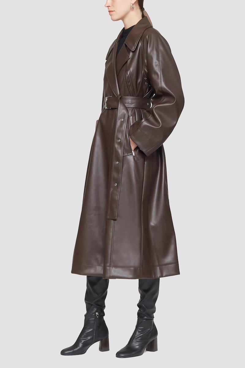 Leather Alternative Trench Coat-brown #0 Leather Alternative Trench Coat, null- 2