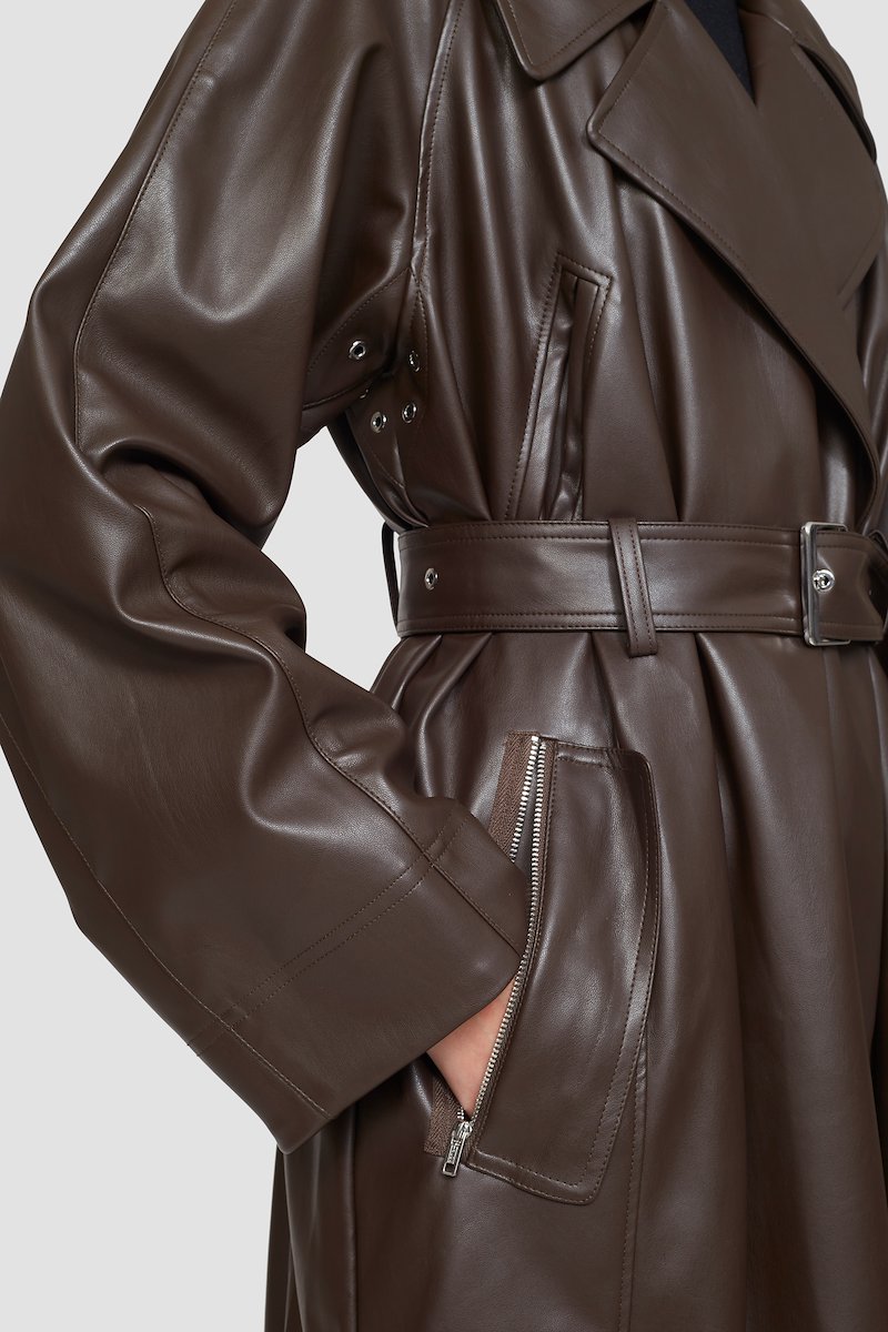 Leather Alternative Trench Coat-brown #1 Leather Alternative Trench Coat, null- 5