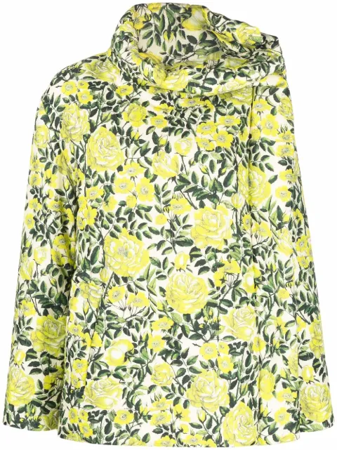 floral-print spread-collar padded jacket