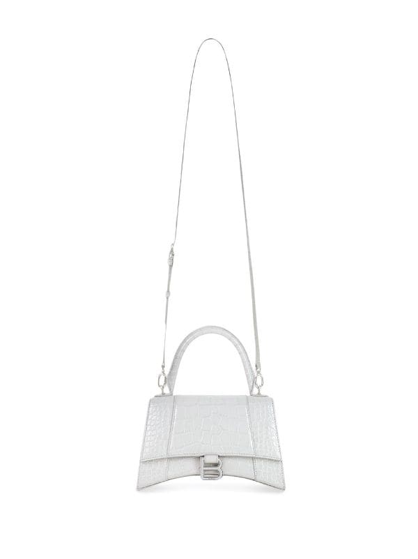 Balenciaga - Hourglass Mini crocodile-effect Leather Bag - Womens - Silver
