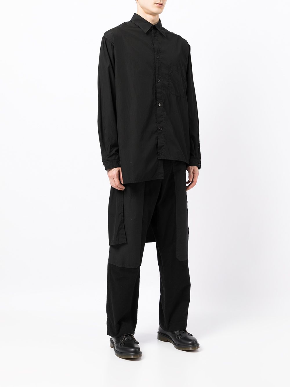 Shop Yohji Yamamoto Asymmetric Cotton Shirt In 黑色