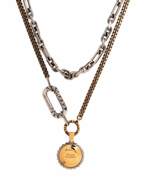 Alexander McQueen double-wrap logo-pendant necklace