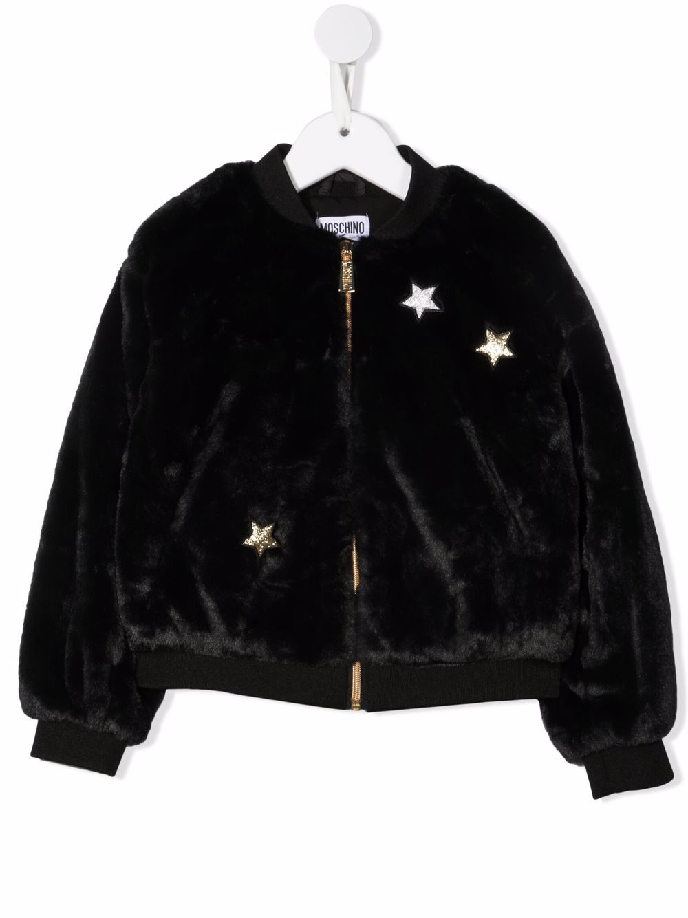 black teddy fur bomber jacket