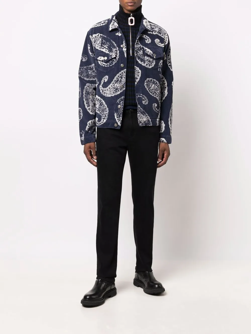 424 paisley hot sale denim trucker jacket