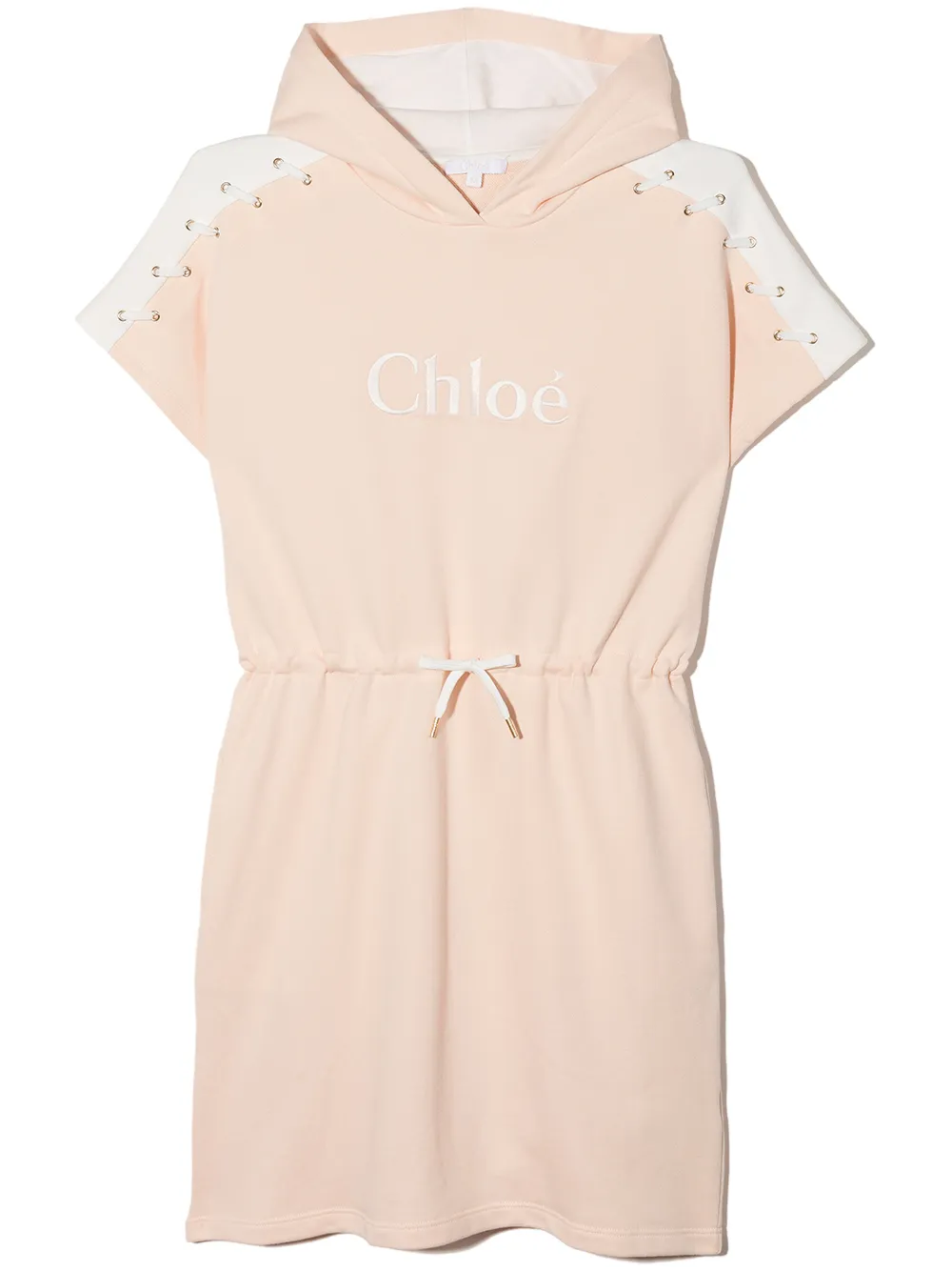 

Chloé Kids logo-embroidered hooded cotton dress - Neutrals